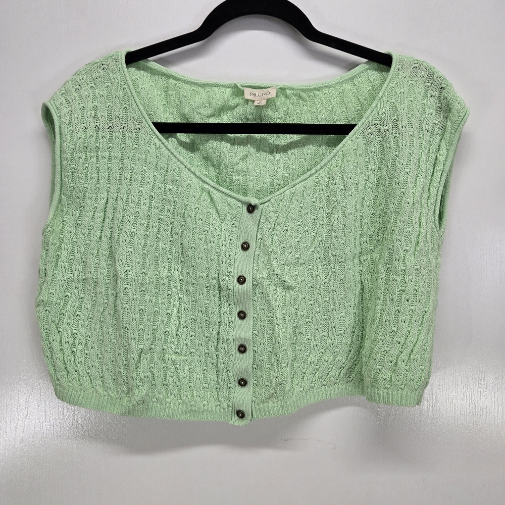 Pilcro‎ Anthropologie Cropped Boatneck Sweater Top Vest Light Green Women's XS